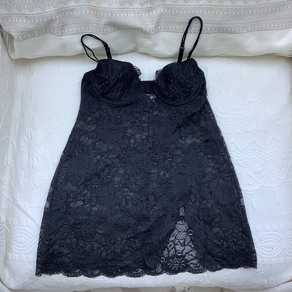 Victoria Secret black lace chemise.36B